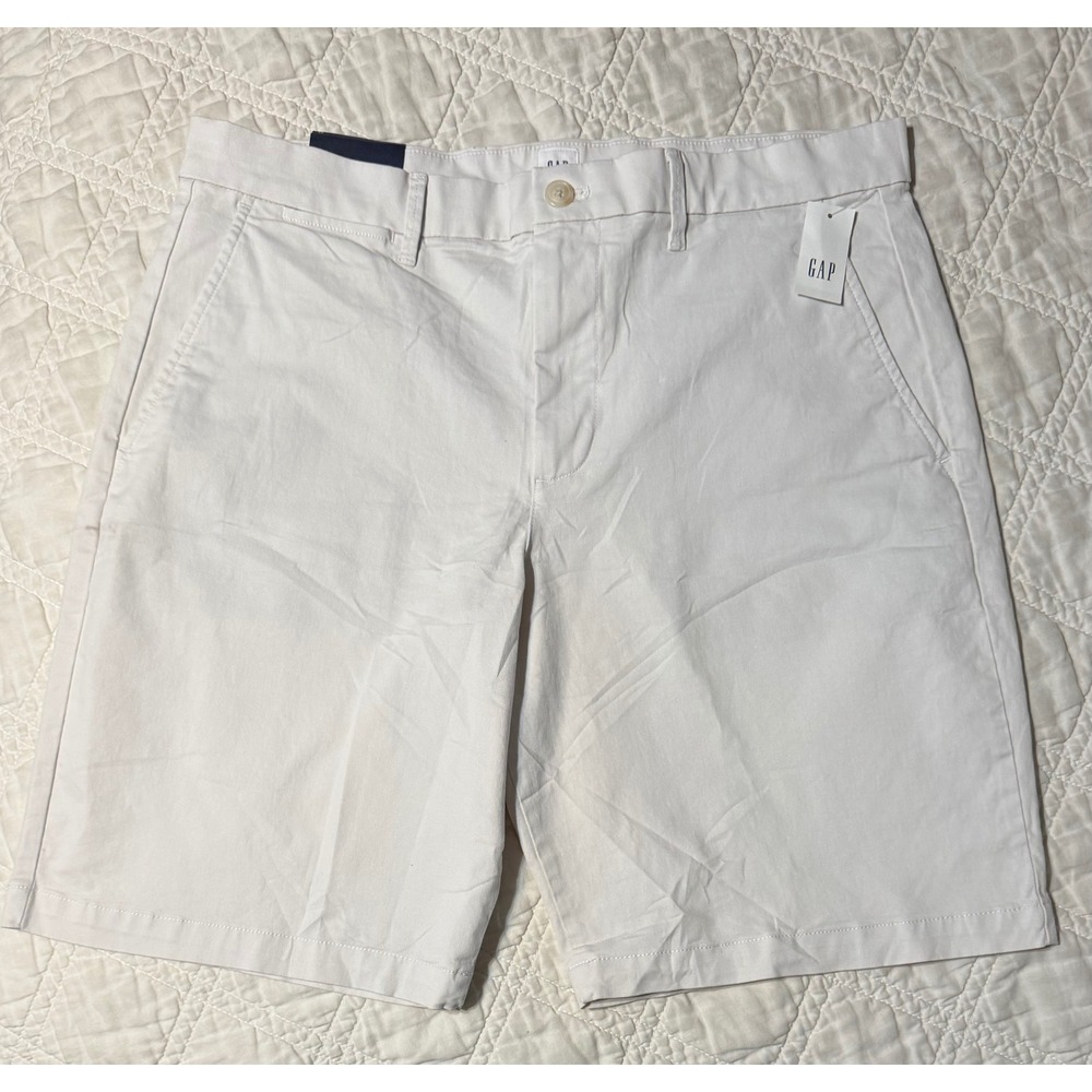 Gap Chino Shorts Mens 34 White GapFlex 10 Inch Inseam Stretch Twill New